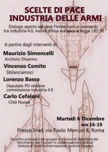 Volantino incontro "Scelte di pace e industria delle armi"
