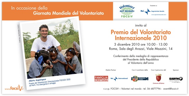 Premio del Volontariato Internazionale 2010 ad Alberto Acquistapace