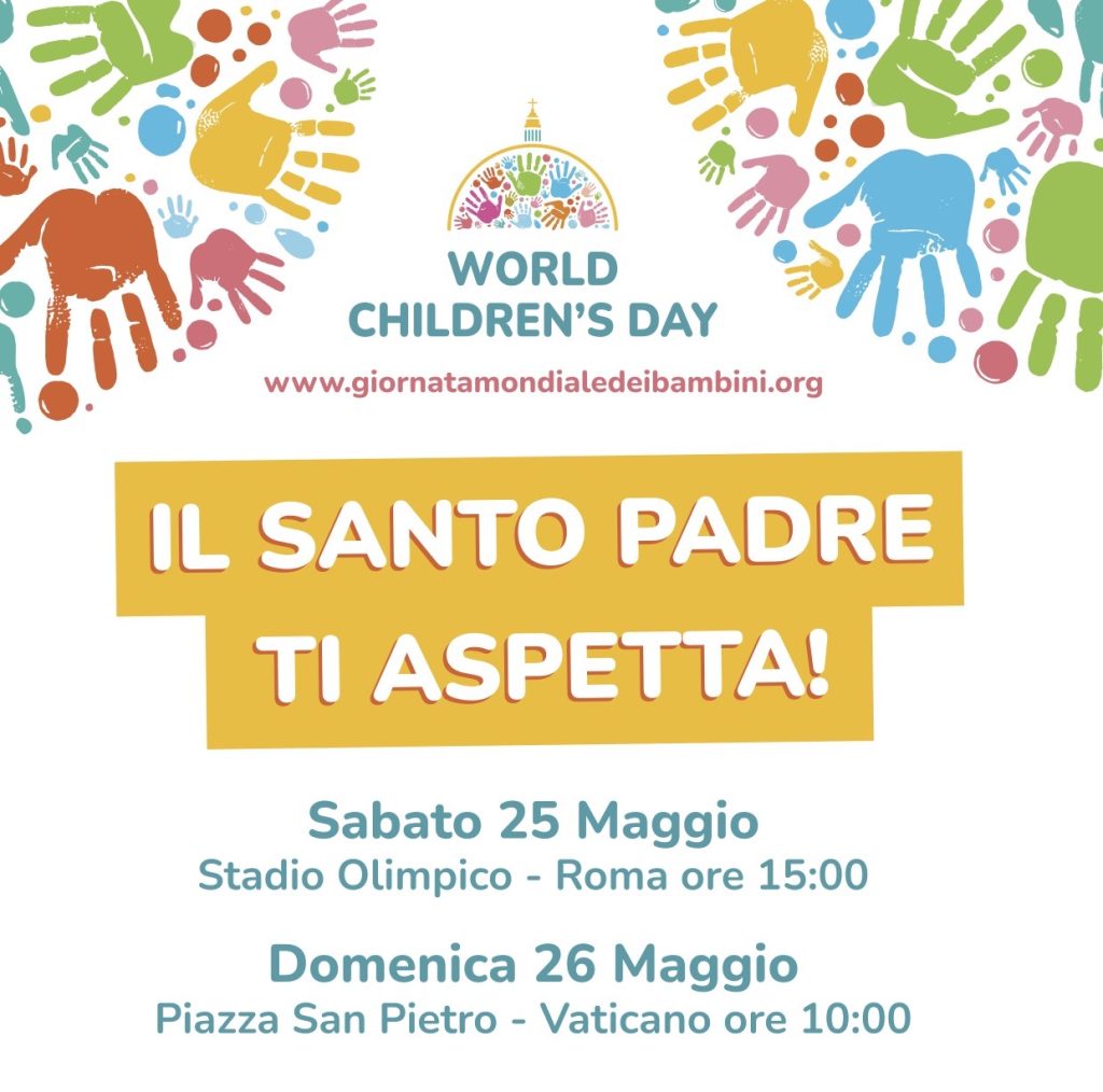 La prima Giornata mondiale dei Bambini (GMB) promossa da Papa Francesco che si svolgerà a Roma il 25 e 26 maggio 2024. Invitiamo le scuole a partecipare!